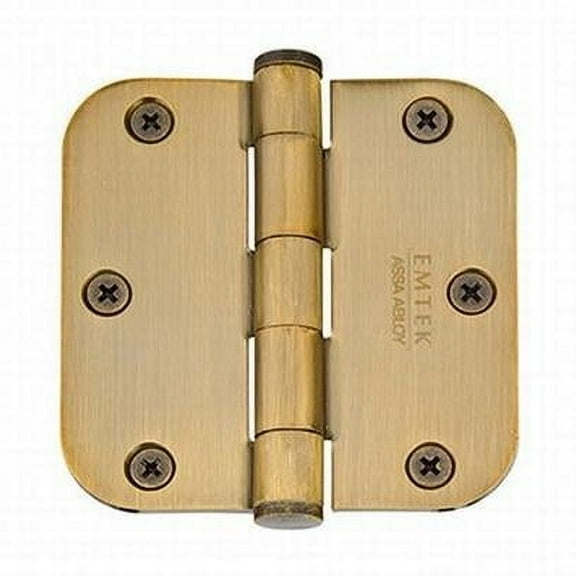 Emtek 91033US7 3.5 x 3.5 in. - 0.625 in. Radius Steel Residential Duty Hinges, French Antique Brass - Set of 2