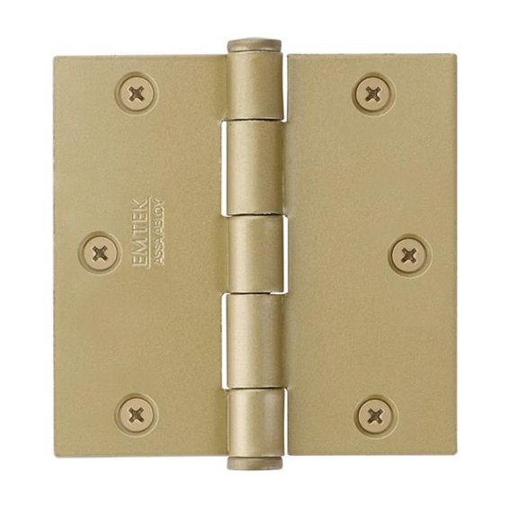 Emtek 96113US4 3.5 x 3.5 in. Square Solid Brass Residential Duty Hinges, Satin Brass Finish - Pack of 2