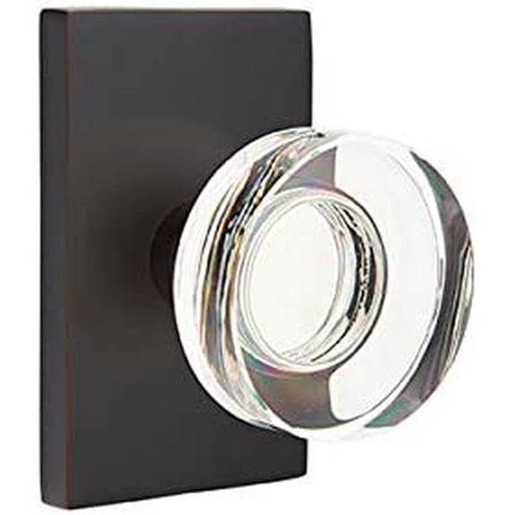 Emtek Passage Set, Modern Rectangle Rosette, Modern Disc Crystal Knob, Oil Rubbed Bronze