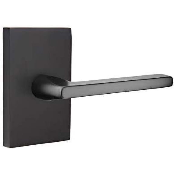 Emtek Passage Set, Modern Rectangular Rosette, Helios Lever, Flat Black, LH