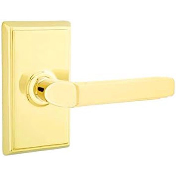 Emtek Passage Set, Rectangular Rosette, Milano Lever (Right Hand, Polished Brass)