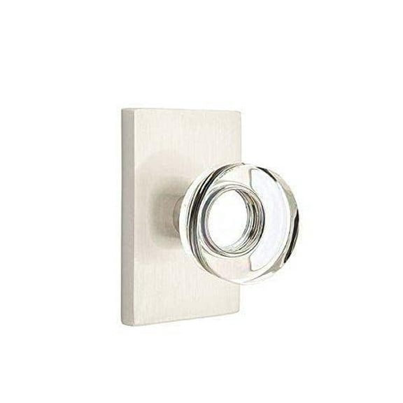 Emtek Privacy Set, Modern Rectangle Rosette, Modern Disc Crystal Knob (Flat Black)