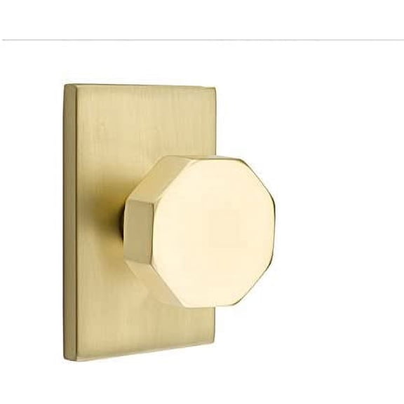 Emtek Privacy Set, Modern Rectangle Rosette, Octagon Knob (Satin Brass)