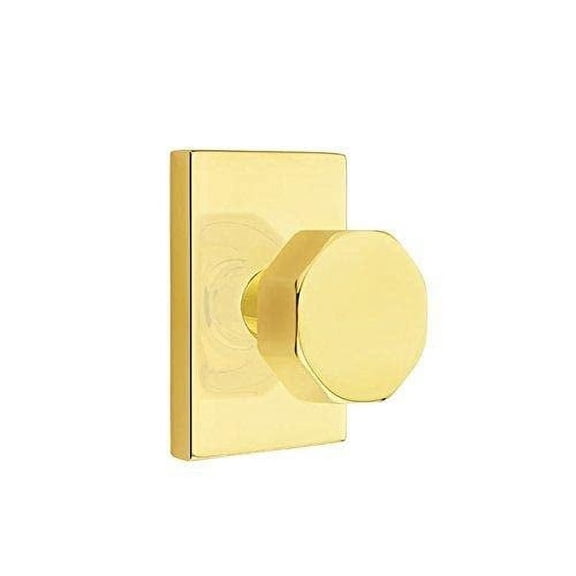 Emtek Privacy Set, Modern Rectangle Rosette, Octagon Knob (Satin Brass)