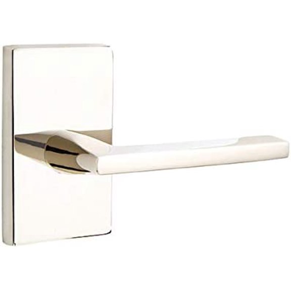 Emtek Privacy Set, Modern Rectangular Rosette, Helios Lever, Polished Nickel, LH