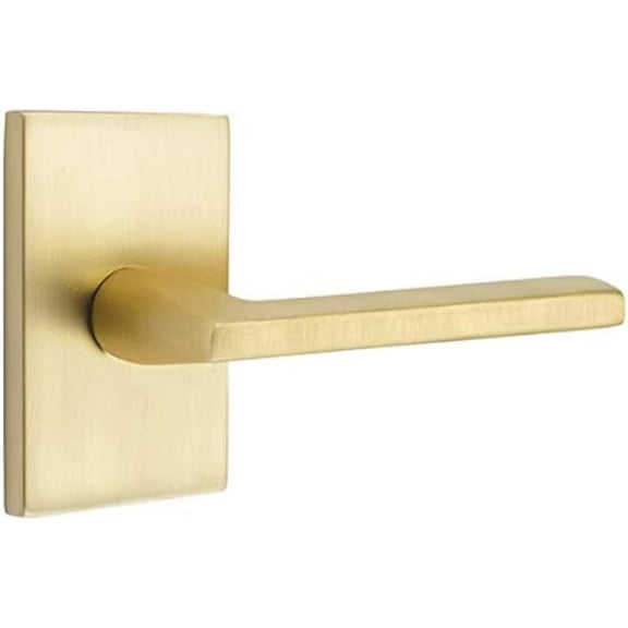 Emtek Privacy Set, Modern Rectangular Rosette, Helios Lever, Satin Brass, RH