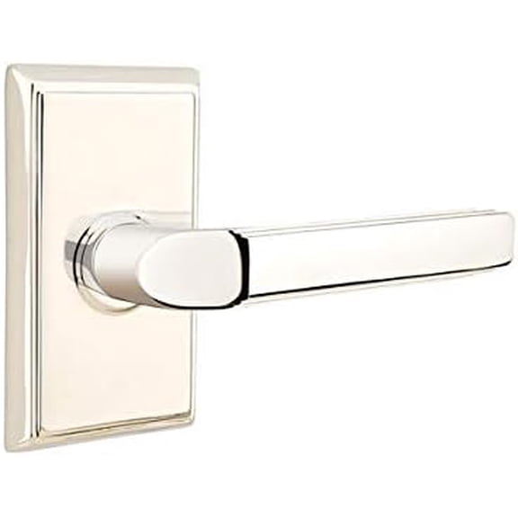 Emtek Privacy Set, Rectangular Rosette, Milano Lever (Left Hand, Polished Nickel)