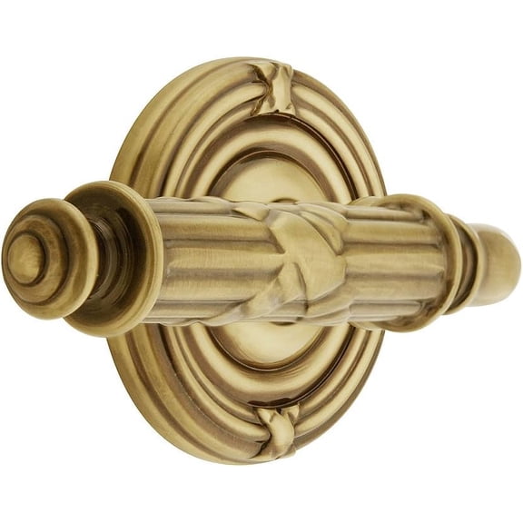Emtek Ribbon and Reed Door Set with Matching Lever Handles Left Hand Passage in Antique Brass