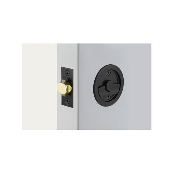 Emtek 2144US19 Round Pocket Door Tubular Lock with Passage Strike Plate - Flat Black Finish
