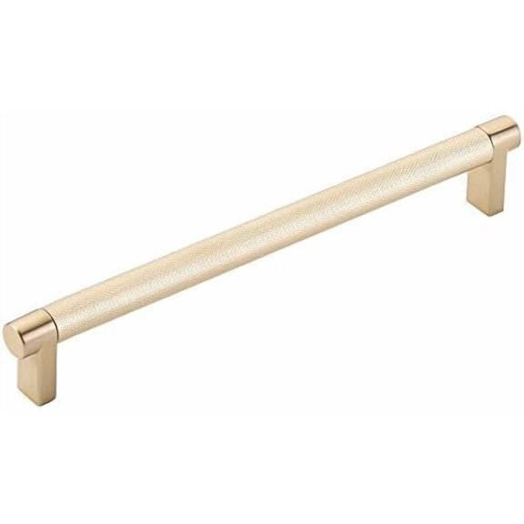 Emtek Select Knurled Cabinet Pull with Satin Brass (US4) Stem Finish - Choice of Size - 84056.RECUS4.KNUS4 - Center-to-Center: 8"$$Tools & Hardware Other