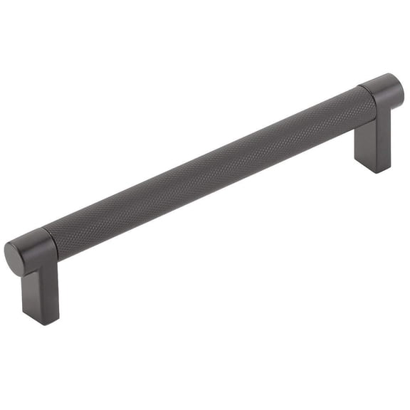 Emtek Select Knurled Cabinet Pull with Flat Black US19 Stem Finish - Choice of Size - 84055.RECUS19.KNUS19 - Center-to-Center: 6"