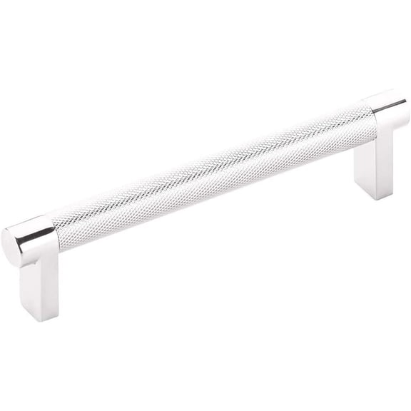 Emtek Select Knurled Cabinet Pull with Polished Chrome US26 Stem Finish - Choice of Size - 84054.RECUS26.KNUS26 - Center-to-Center: 5"