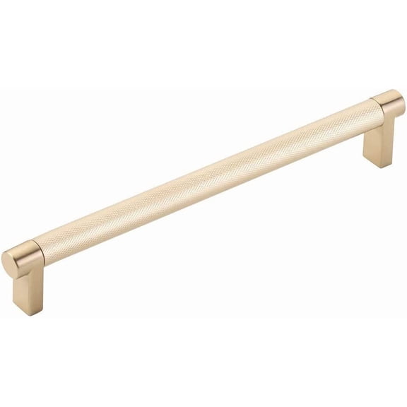 Emtek Select Knurled Cabinet Pull with Satin Brass (US4) Stem Finish - Choice of Size - 84056.RECUS4.KNUS4 - Center-to-Center: 8"