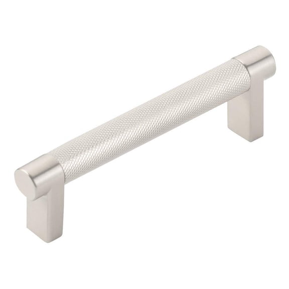 Emtek Select Knurled Cabinet Pull with Satin Nickel US15 Stem Finish - Choice of Size - 84053.RECUS15.KNUS15 - Center-to-Center: 4"