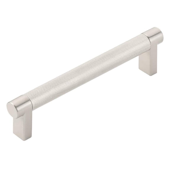 Emtek Select Knurled Cabinet Pull with Satin Nickel US15 Stem Finish - Choice of Size - 84054.RECUS15.KNUS15 - Center-to-Center: 5"