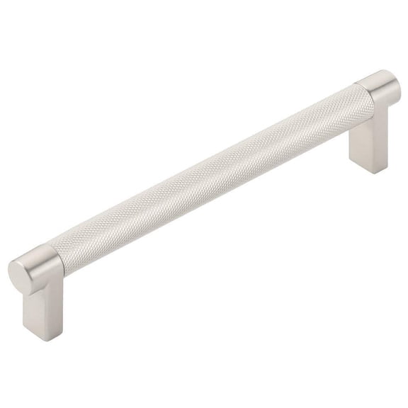 Emtek Select Knurled Cabinet Pull with Satin Nickel US15 Stem Finish - Choice of Size - 84055.RECUS15.KNUS15 - Center-to-Center: 6"