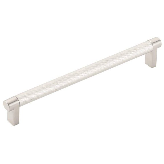 Emtek Select Knurled Cabinet Pull with Satin Nickel US15 Stem Finish - Choice of Size - 84056.RECUS15.KNUS15 - Center-to-Center: 8"