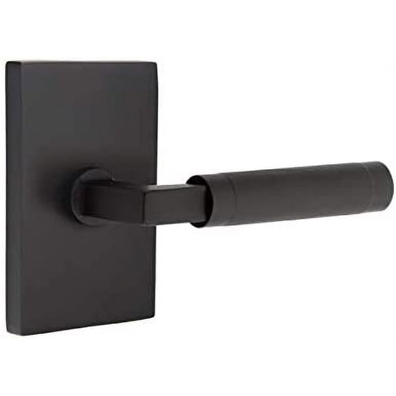 Emtek Select Privacy, Modern Rectangular Rosette, Knurled Lever (Right Hand, L-Square Stem, Flat Black)