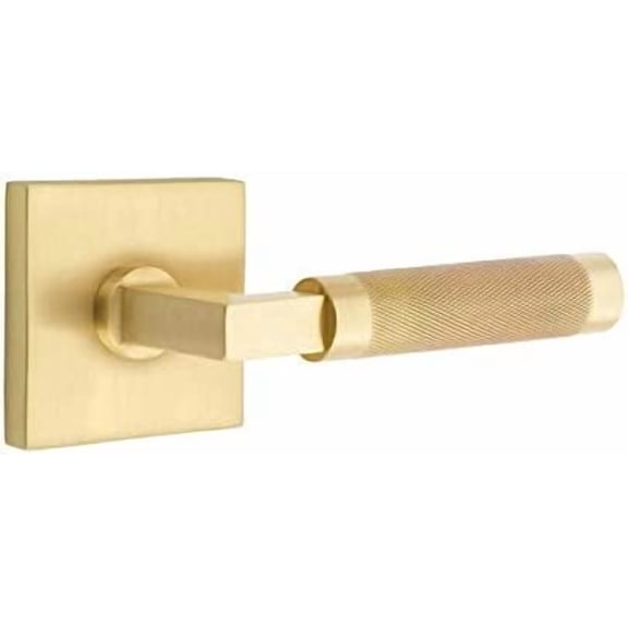 Emtek Select Privacy, Square Rosette, L-Square Stem, Knurled Lever (Left Hand, Satin Brass)