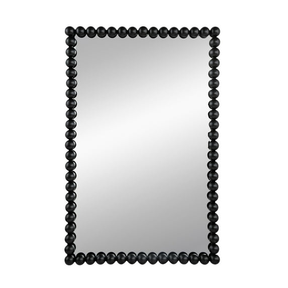 Emu 36 Inch Modern Wall Mirror, Beaded Black Rectangular Metal Frame