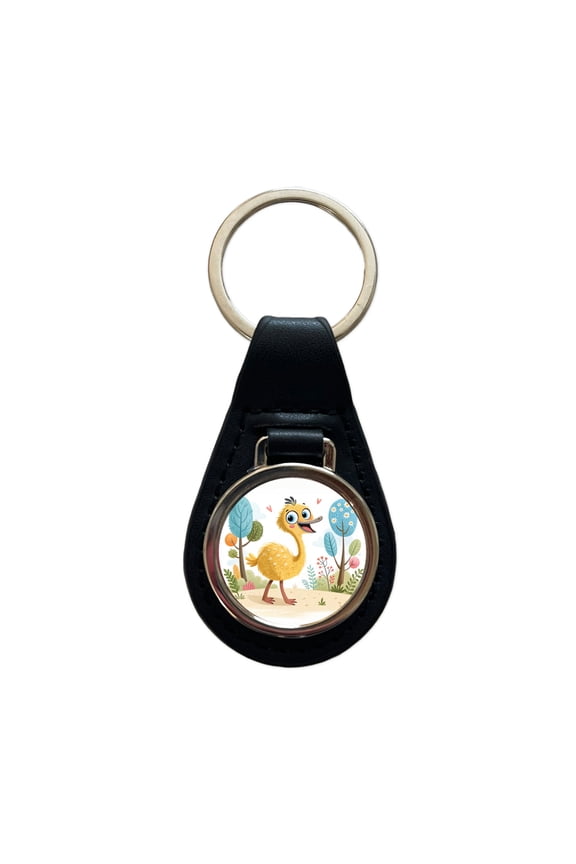 Emu Children's Illustration Style Metal Black Leather Keychain