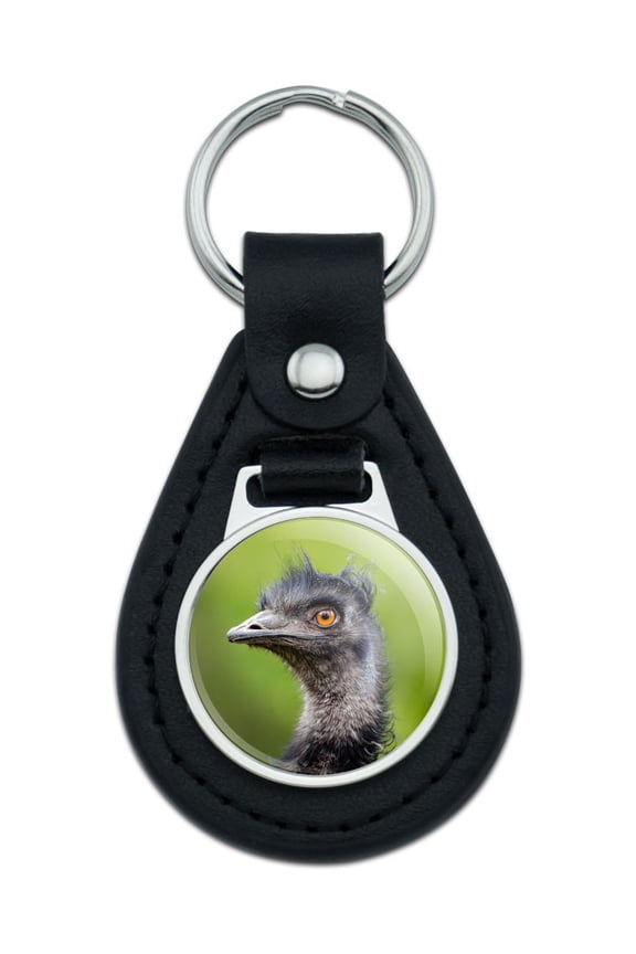 Emu Funny Black Leather Keychain