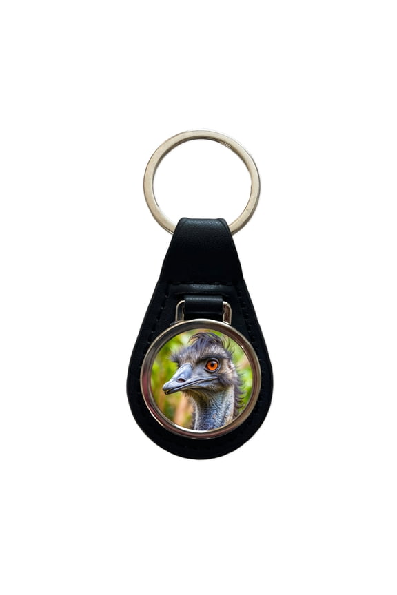 Emu Metal Black Leather Keychain