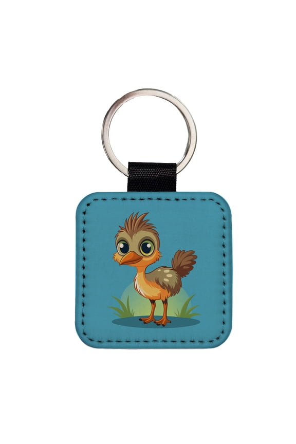 Emu Ostrich Large Bird Australian Animal Faux Leather Square Keychain