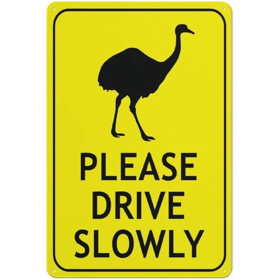 Emu Please Drive Slowly Bright Yellow Sign Warning Sticker-Security Sign Outdoor Sign 12 X 8 Inches