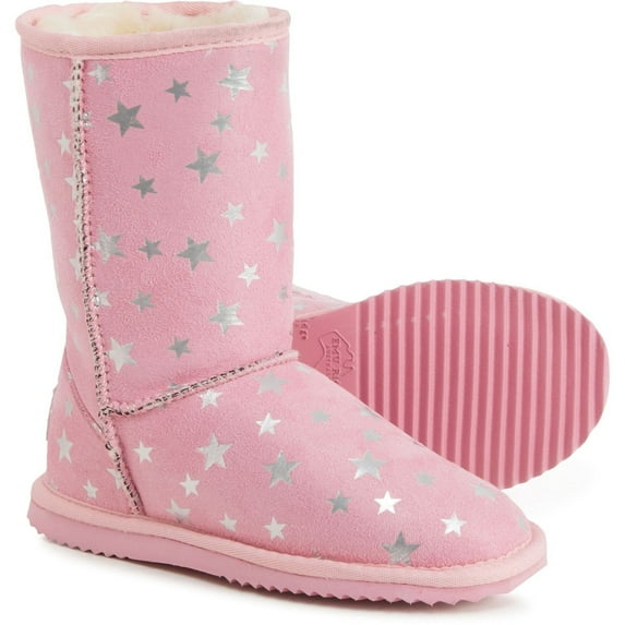 Emu Ridge Girls Stars Faux Suede with Plush Faux Fur Lining Metallic Stars Kirby Lo Winter Boots-Pink / 12