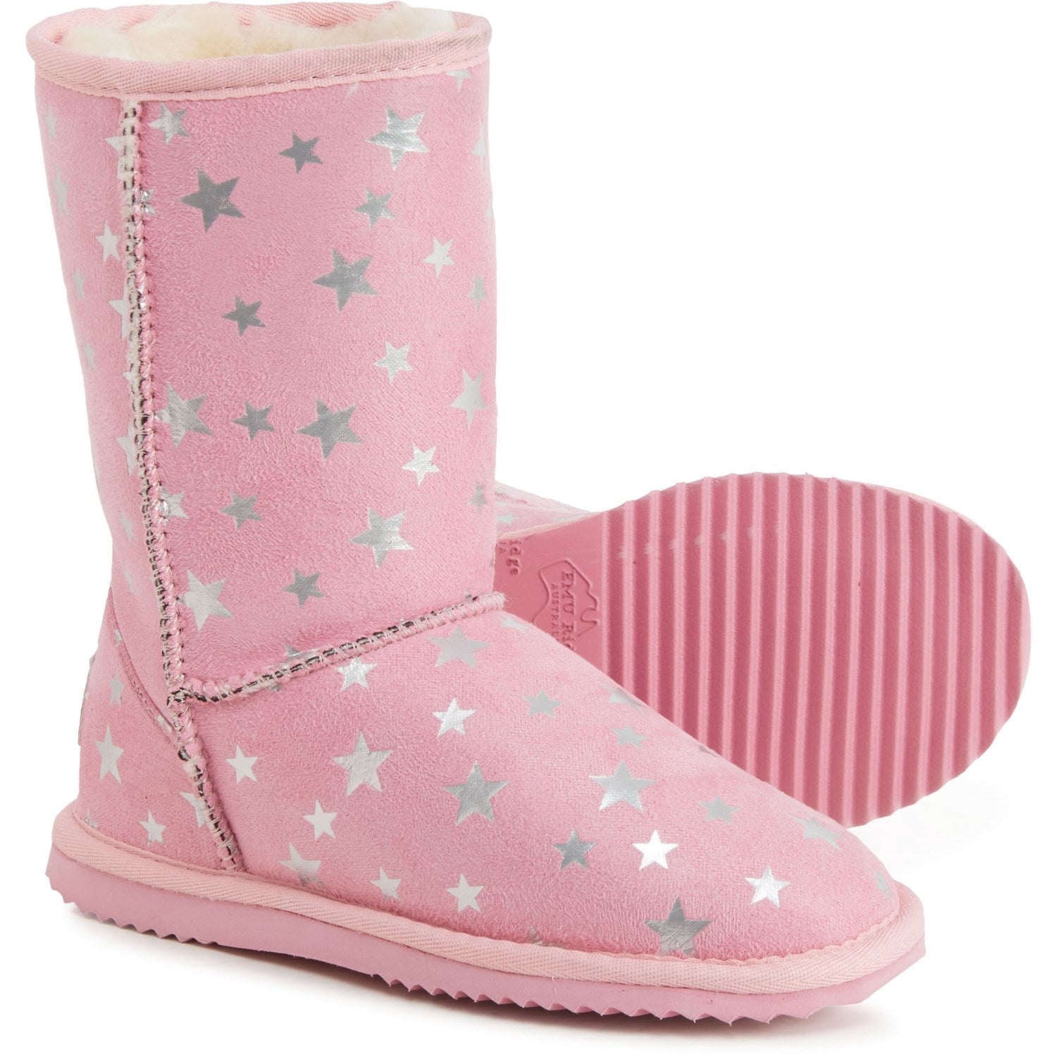 Girls Stars Faux Suede with Plush Faux Fur Lining Metallic Stars Kirby Lo Winter Boots-Pink / 13