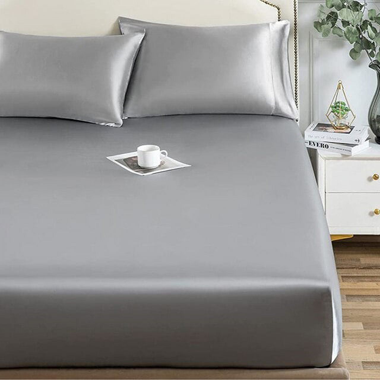 Emulation Silk King Queen Fitted Sheet Luxury Twin Full Satin Bed