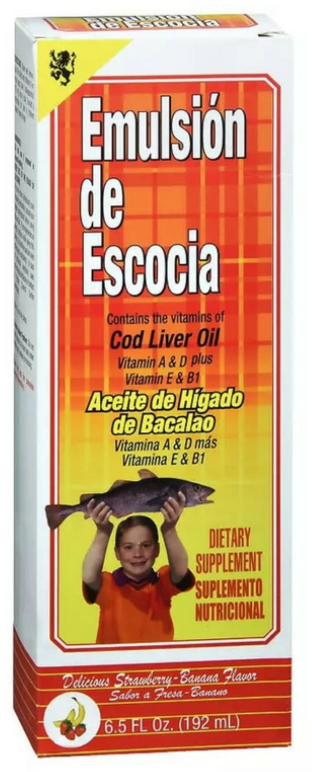 Emulsion De Escocia Cod Liver Oil, Strawberry Banana Flavored 6.50 oz (Pack of 4)