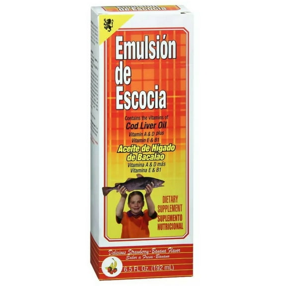 Emulsion De Escocia Cod Liver Oil, Strawberry Banana Flavored 6.50 oz (Pack of 4)