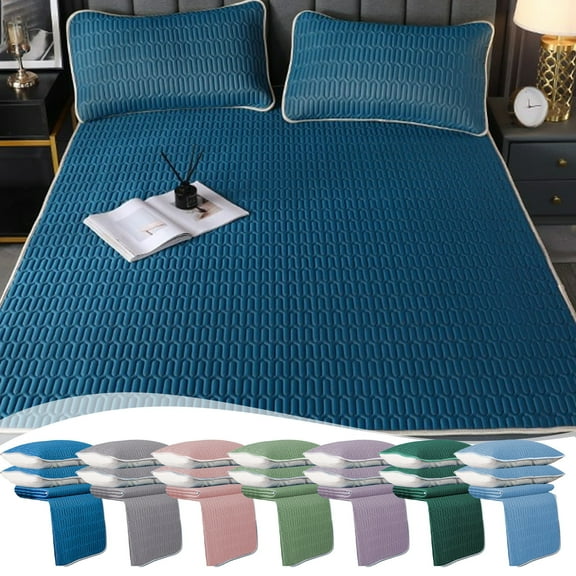 Emulsion Mattress TopperThree-Piece Set with Elastic Bands for Secure Fit, Pressure Relief & Buoyant Support, Queen Bedding