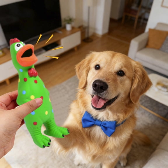 Emulsion Squeaky Chicken Dog Toys Funny Latex Screaming Interactive Pet Squawkers Cute Dog Gifts for Aggressive Chewers Birthday Gifts for Small Medium Large Pet(9 ", Green Dot)
