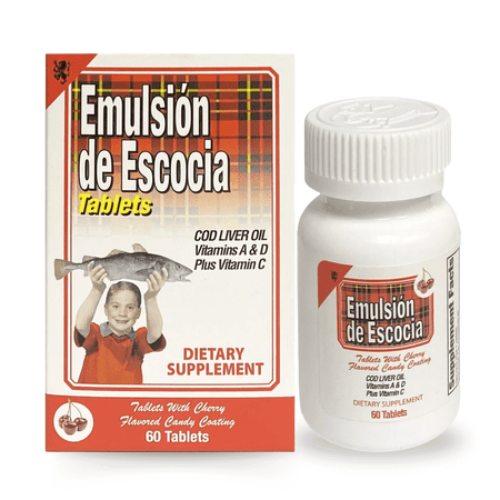 Emulsion de Escocia Cod Liver Oil Supplement –Cherry Flavor, 60 Tablets