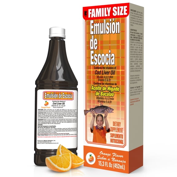 Emulsin de Escocia Cod Liver Oil Multivitamin Dietary Supplement, Orange Flavor, 15.3 fl oz