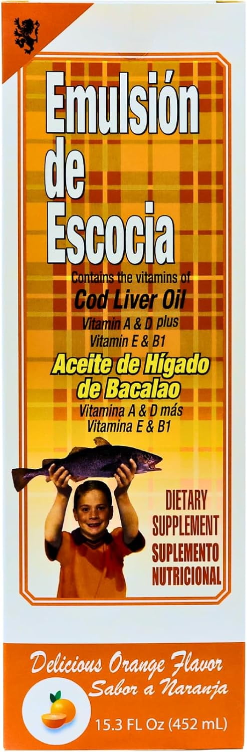 Emulsión de Escocia Cod Liver Oil Multivitamin Dietary Supplement, Orange Flavor, 15.3 fl oz
