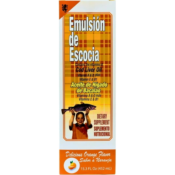 Emulsin de Escocia Cod Liver Oil Multivitamin Dietary Supplement, Orange Flavor, 15.3 fl oz