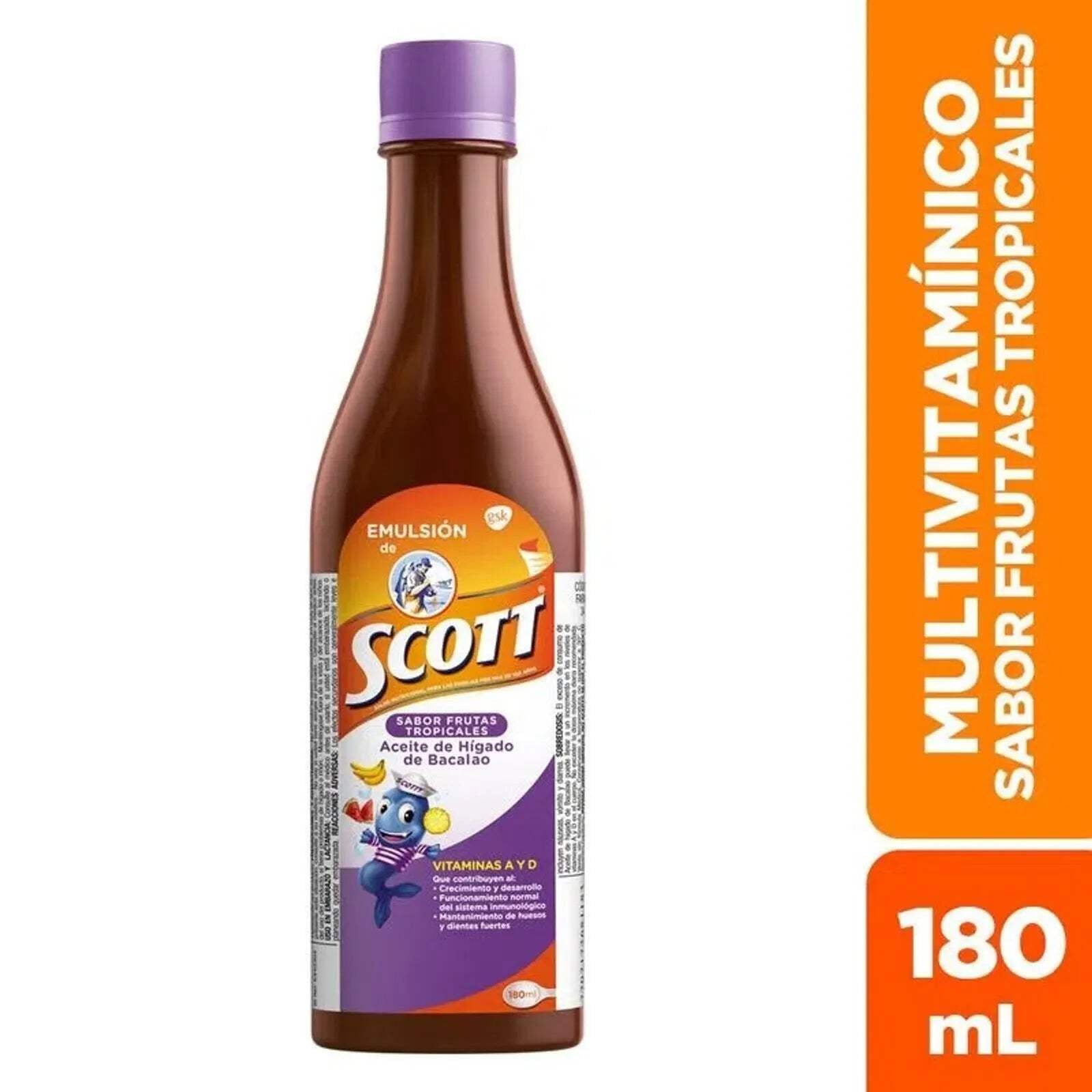 Emulsion de Scott | Scotts Emulsion Tropical Fruits 180 ml (6.08 oz) | Colombian Cod Liver Oil Supplement