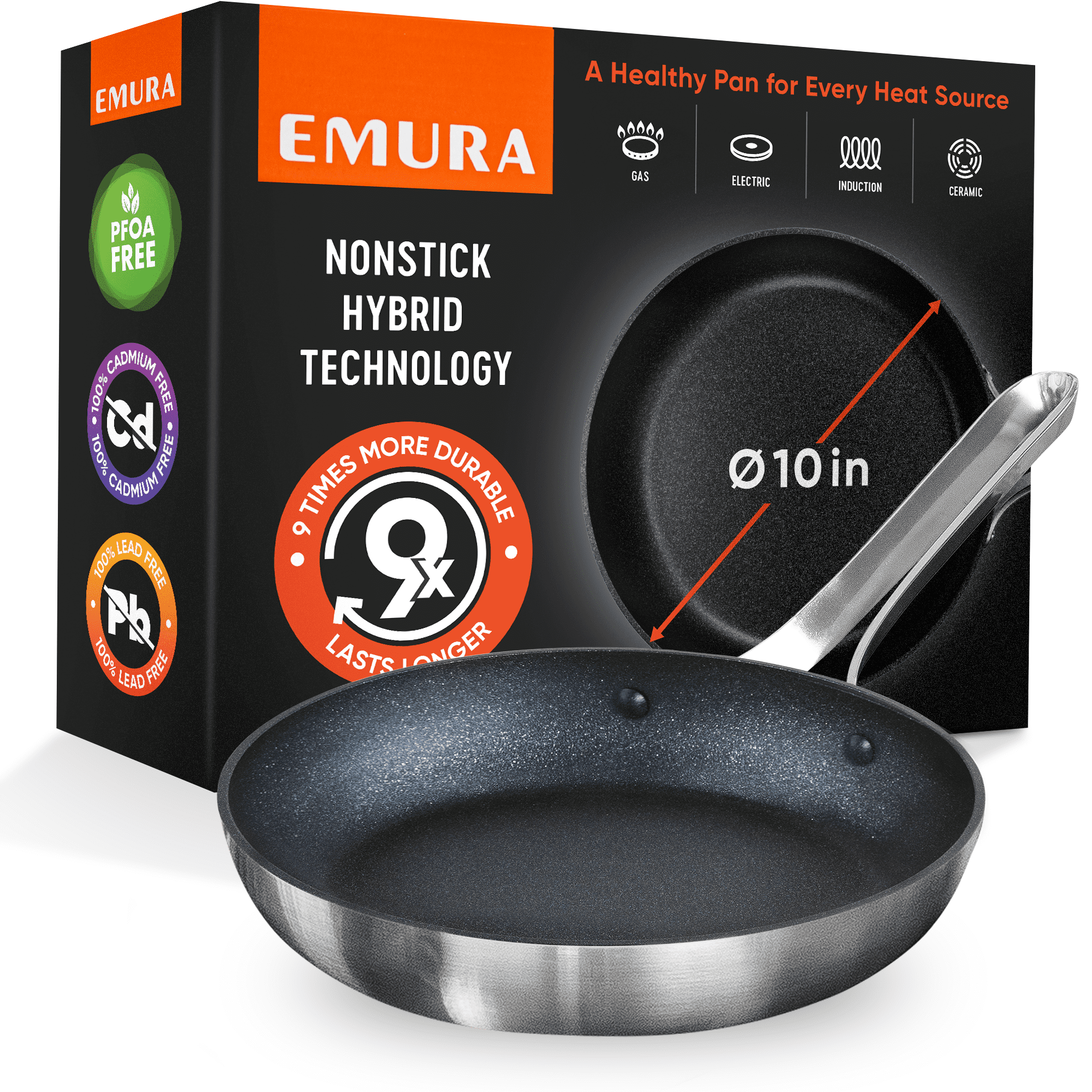Emura nonstick frying pan 10 in aluminum skillet PFOA and PTFE free