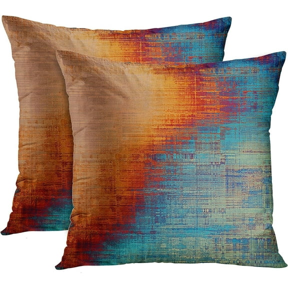 Emvency Set of 2 Orange and Blue Throw Pillow Covers Vintage Abstract Messy Rust Painting Decorative Pillow Cases Home Decor Standard Square 16x16 Inches Pillowcases