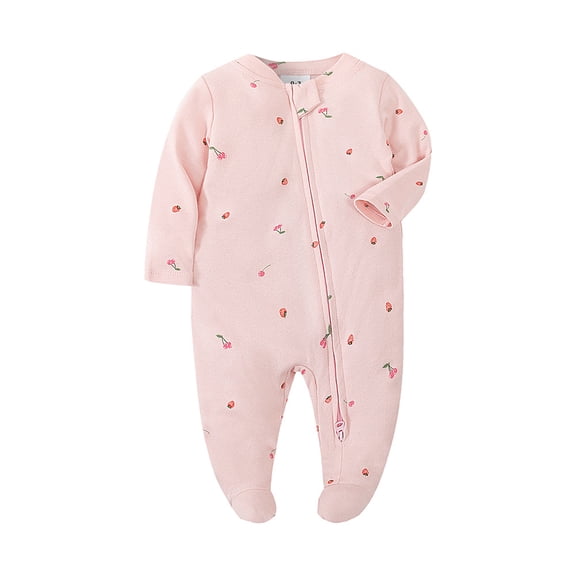 Emy Dola 0-12M Baby Girl's Zipper One-Piece Footies 100% Cotton Newborn Bodysuit Infant Long Sleeve Fall Spring Coming Home Jumpsuit