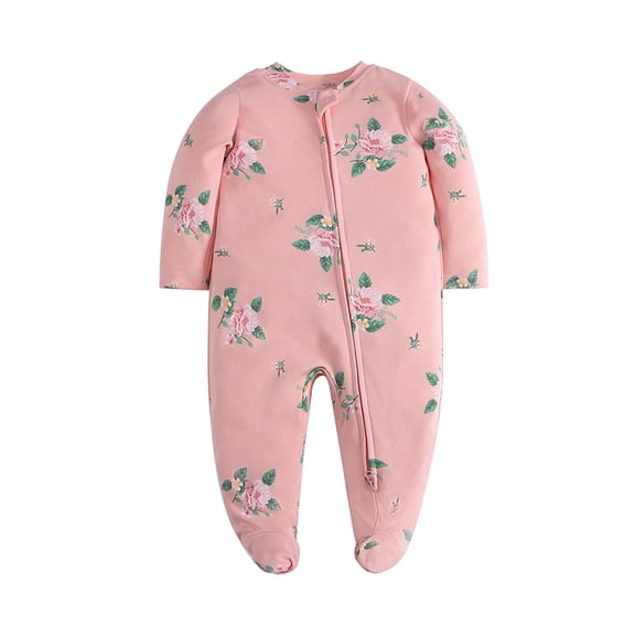 Emy Dola 0-12M Baby Girl's Zipper One-Piece Footies 100% Cotton Newborn Bodysuit Infant Long Sleeve Fall Spring Coming Home Jumpsuit