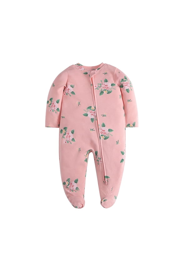 0-12M Baby Girl's Zipper One-Piece Footies 100% Cotton Newborn Bodysuit Infant Long Sleeve Fall Spring Coming Home Jumpsuit