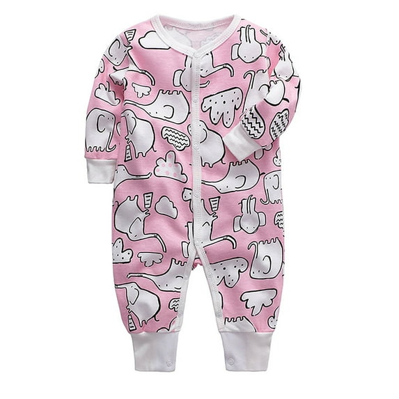 Emy Dola 0-24M Baby Girls Long Sleeve Jumpsuit Snap Up Infant One-Piece Bodysuit Newborn Spring Fall Clothes-Elephant