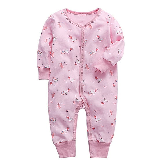 Emy Dola 0-24M Baby Girls Long Sleeve Jumpsuit Snap Up Infant One-Piece Bodysuit Newborn Spring Fall Clothes-Unicorn
