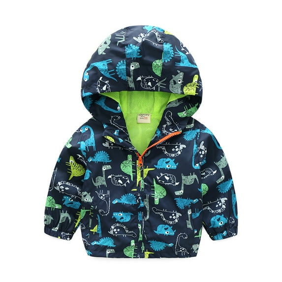 Emy Dola 1-6T Kids Baby Boy Dinosaur Hooded Zip Up Jackets Windbreaker Casual Outerwear Lightweight Toddler Long Sleeve Raincoat