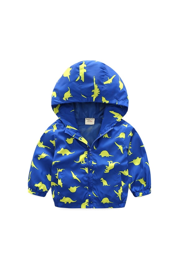 1-6T Kids Baby Boy Dinosaur Hooded Zip Up Jackets Windbreaker Casual Outerwear Lightweight Toddler Long Sleeve Raincoat
